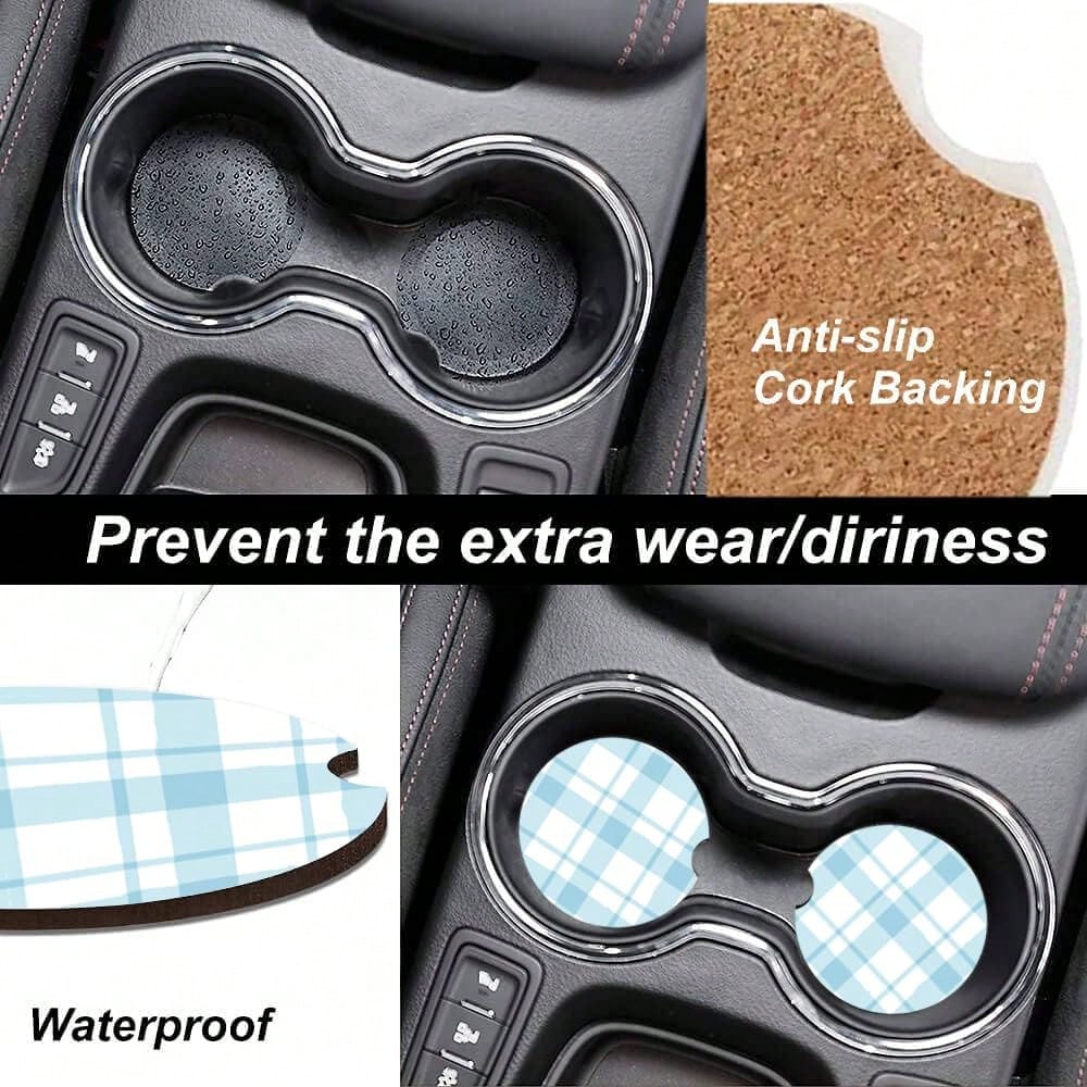 2 Pack Absorbent Car Coasters For Cup Holders,Ceramic Coasters With Cork Back And Finger Slot,2.56\ Cupholder Accessories To Keep Your