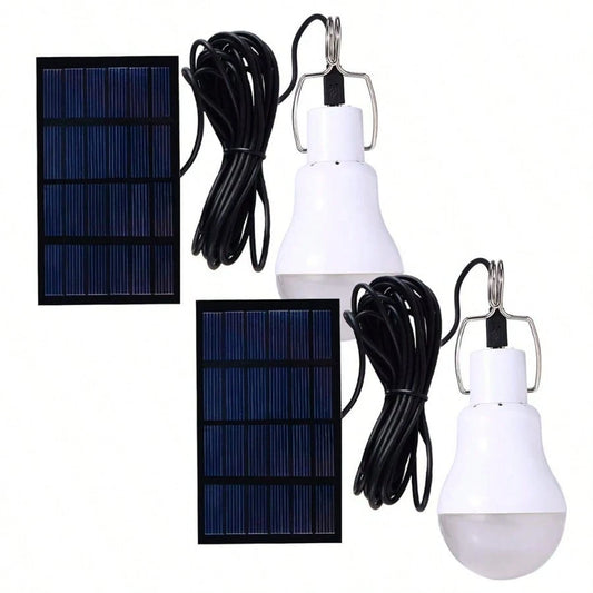 2 Pack ABZXT Solar Powered LED Light Bulbs With Remote Control, 350LM Portable Solar Panel Lighting, Flash Strobe Emergency Lamp For Camping Tent Night Fishing Power Outage Emergency Backup Lights
