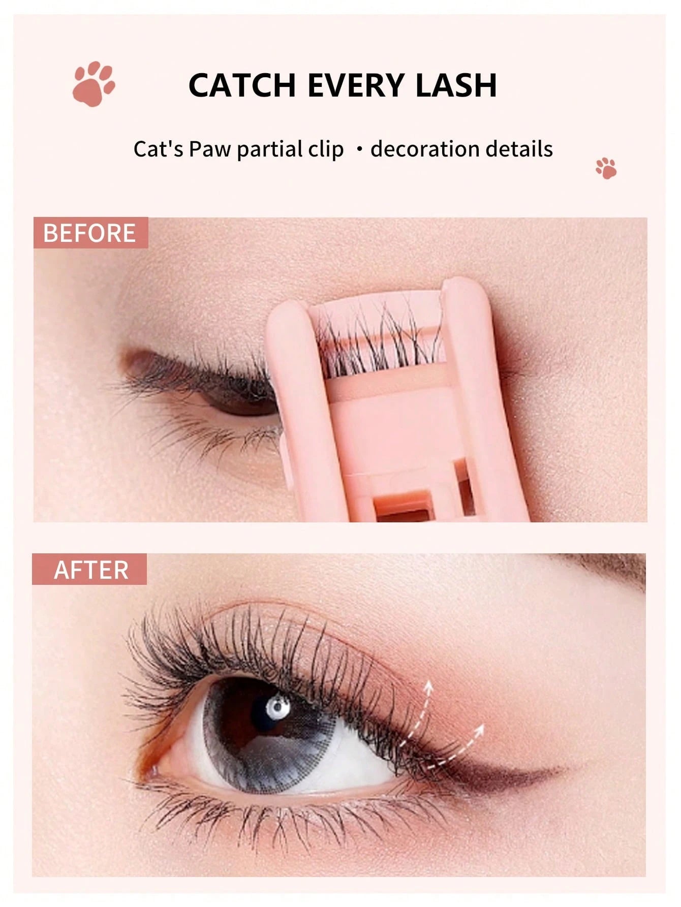 2 Packs/1-Pack Portable Cat Paw Eyelash Curler Set, Rounded Edges Gentle Curling, Manual Styling No Pinching, Long-Lasting Makeup Tool, Travel Portable, Vanity Essential, Affordable Makeup, Holiday Es