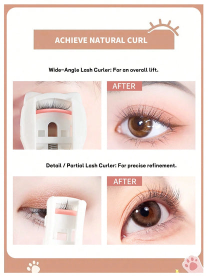 2 Packs/1-Pack Portable Cat Paw Eyelash Curler Set, Rounded Edges Gentle Curling, Manual Styling No Pinching, Long-Lasting Makeup Tool, Travel Portable, Vanity Essential, Affordable Makeup, Holiday Es