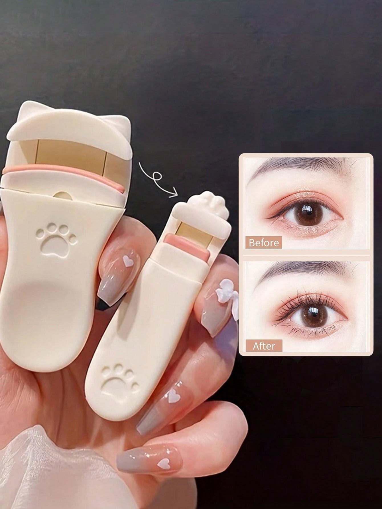 2 Packs/1-Pack Portable Cat Paw Eyelash Curler Set, Rounded Edges Gentle Curling, Manual Styling No Pinching, Long-Lasting Makeup Tool, Travel Portable, Vanity Essential, Affordable Makeup, Holiday Es