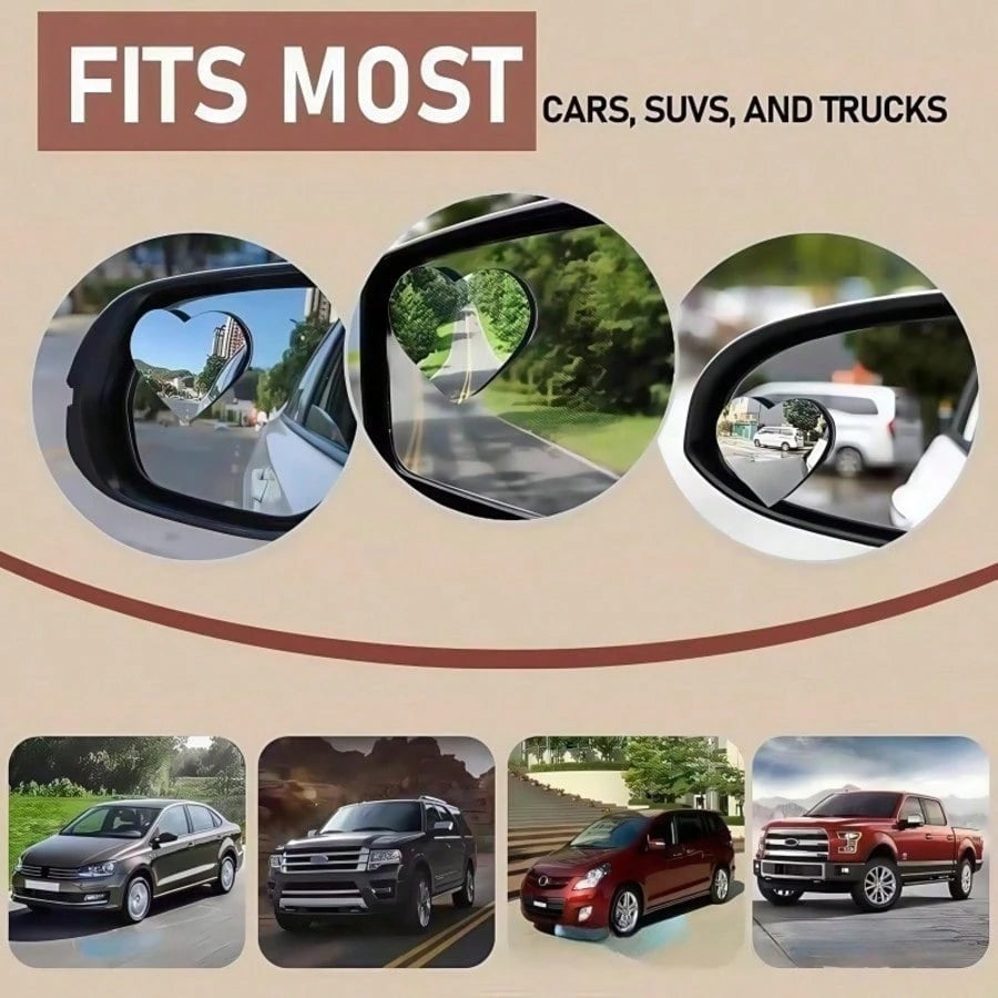 2 Pairs Of Heart-Shaped Blind Spot Mirrors, Car Heart-Shaped Blind Spot Mirrors, Car Frameless Blind Spot Mirrors, 360-Degree Wide-Angle Convex Mirrors, Sector-Shaped Blind Spot Rearview Mirrors, Park