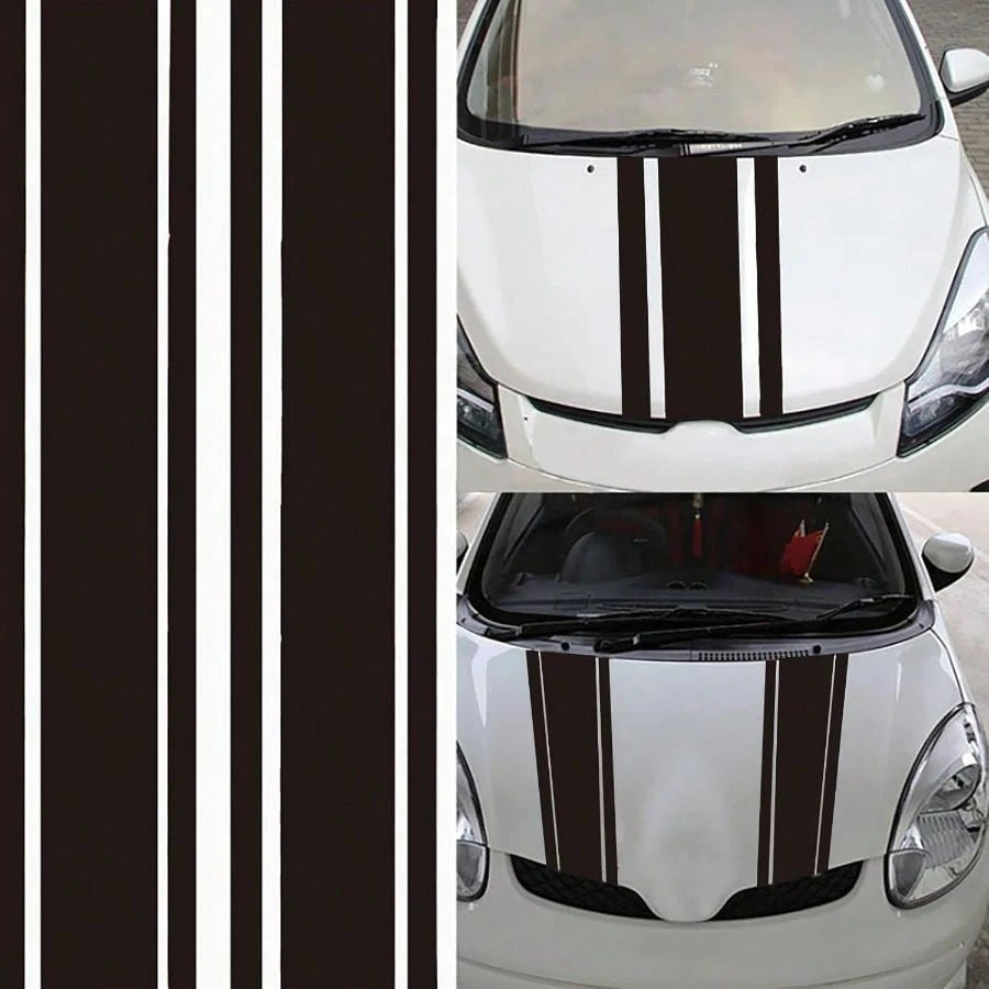 2 PCS Car Hood Stickers, Modified Racing Vinyl Stripe Decals, Hood Bumper Decorations, Universal Body Stickers Most (Black)