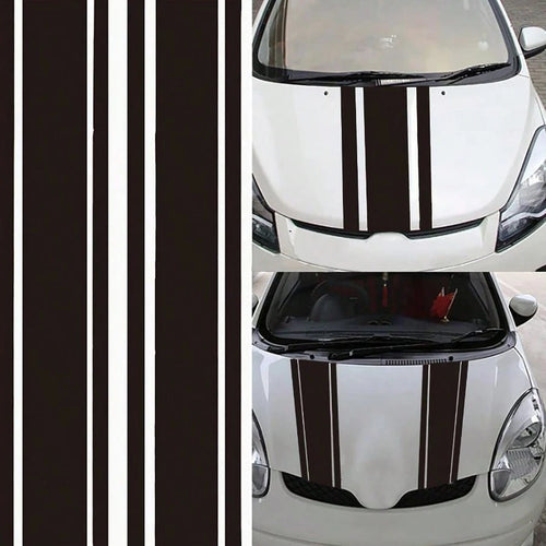 2 PCS Car Hood Stickers, Modified Racing Vinyl Stripe Decals, Hood Bumper Decorations, Universal Body Stickers Most (Black)