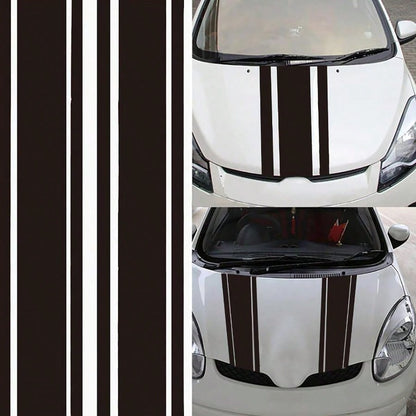 2 PCS Car Hood Stickers, Modified Racing Vinyl Stripe Decals, Hood Bumper Decorations, Universal Body Stickers Most (Black)