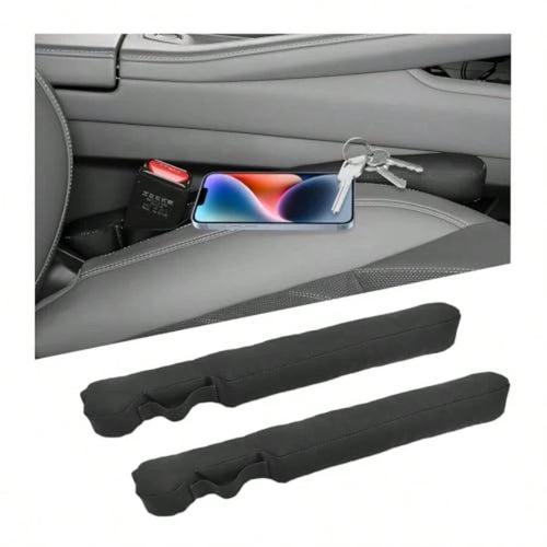 2 PCS Leather Car Seat Gap Filler, No-Drop Seat Guard Crevice Plug Blocker With Securing Strap, Universal Vehicle Gap Catcher Stop Things From Dropping, Car Accessories Black