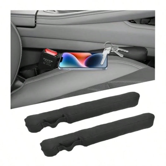 2 PCS Leather Car Seat Gap Filler, No-Drop Seat Guard Crevice Plug Blocker With Securing Strap, Universal Vehicle Gap Catcher Stop Things From Dropping, Car Accessories Black