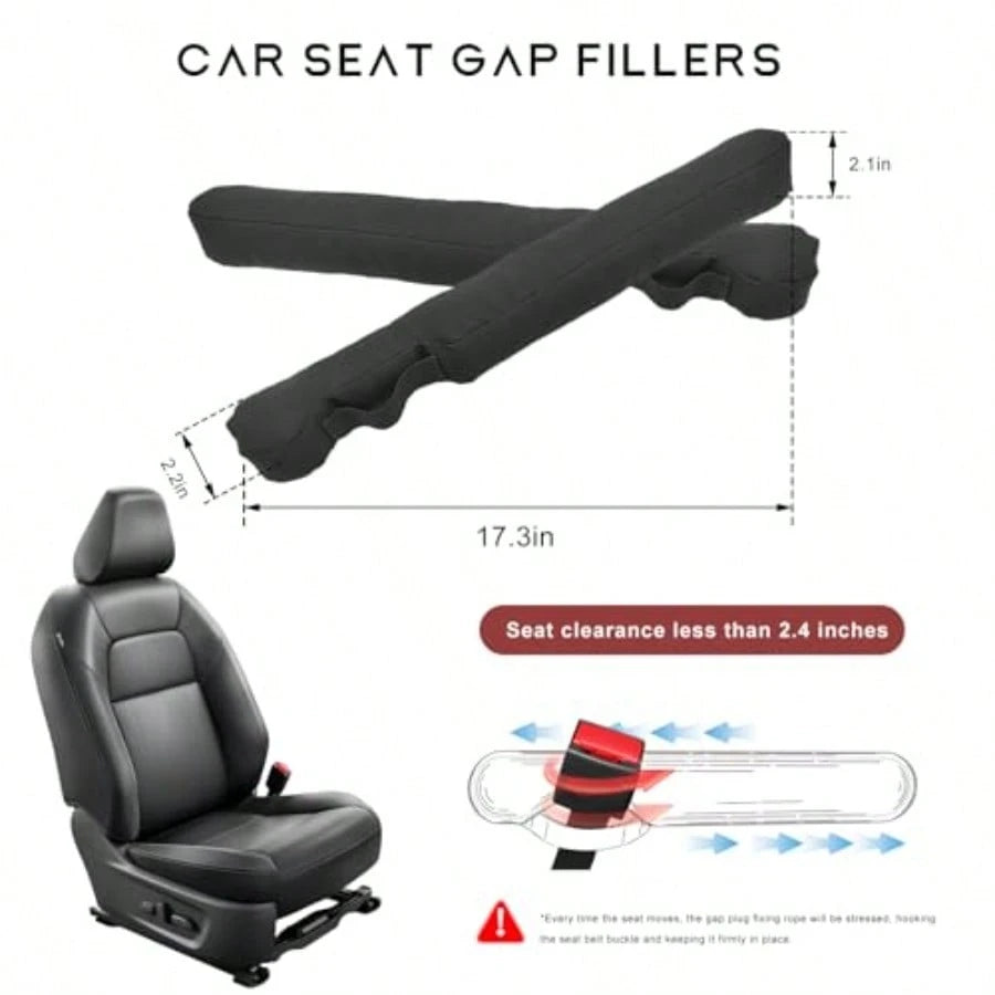 2 PCS Leather Car Seat Gap Filler, No-Drop Seat Guard Crevice Plug Blocker With Securing Strap, Universal Vehicle Gap Catcher Stop Things From Dropping, Car Accessories Black