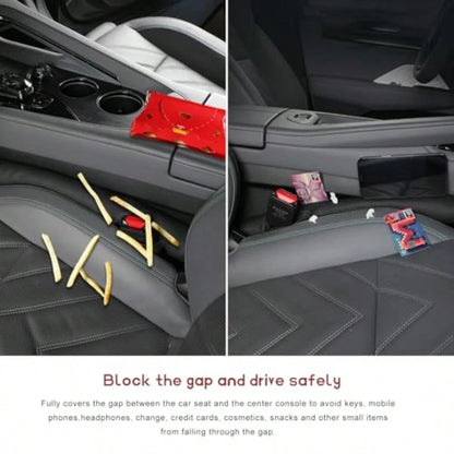 2 PCS Leather Car Seat Gap Filler, No-Drop Seat Guard Crevice Plug Blocker With Securing Strap, Universal Vehicle Gap Catcher Stop Things From Dropping, Car Accessories Black