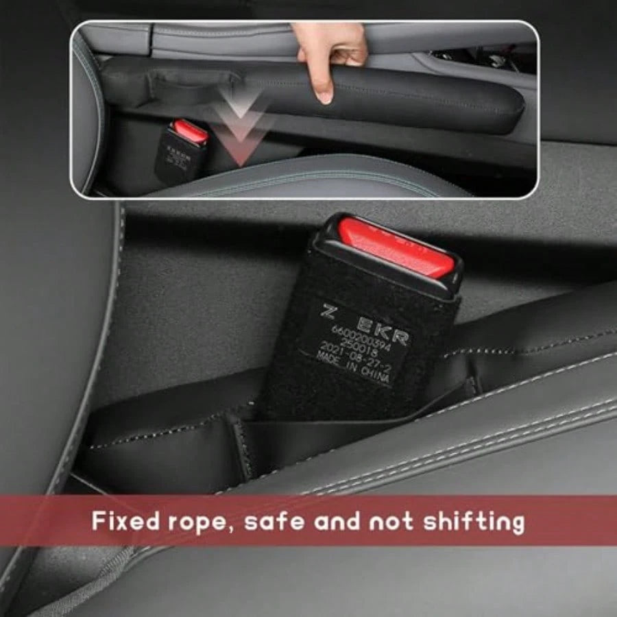 2 PCS Leather Car Seat Gap Filler, No-Drop Seat Guard Crevice Plug Blocker With Securing Strap, Universal Vehicle Gap Catcher Stop Things From Dropping, Car Accessories Black