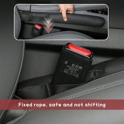 2 PCS Leather Car Seat Gap Filler, No-Drop Seat Guard Crevice Plug Blocker With Securing Strap, Universal Vehicle Gap Catcher Stop Things From Dropping, Car Accessories Black