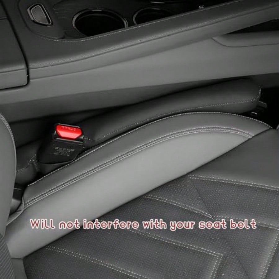 2 PCS Leather Car Seat Gap Filler, No-Drop Seat Guard Crevice Plug Blocker With Securing Strap, Universal Vehicle Gap Catcher Stop Things From Dropping, Car Accessories Black