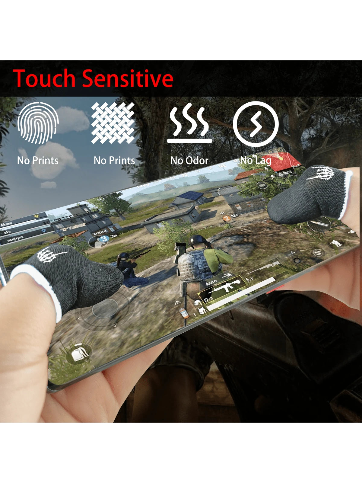 2 Pcs Mobile Phone Finger Sleeves For Gaming| Anti-Sweat Breathable Finger Sleeve For Gaming| Thumb Sleeves Mobile Gaming| Gamer Finger Cots, Skeleton Pattern