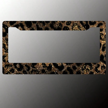 2-Piece Gold Glitter Leopard Print License Plate Frame- Aluminum Material, Rust-Proof/Loose-Proof/Weatherproof| US Standard Size, Includes Mounting Hardware, Easy To Install| Stylish Car Cover, Dur