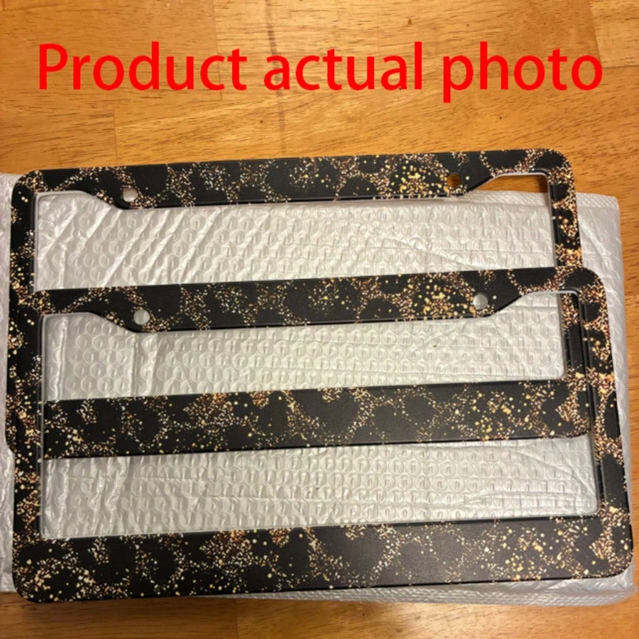 2-Piece Gold Glitter Leopard Print License Plate Frame- Aluminum Material, Rust-Proof/Loose-Proof/Weatherproof| US Standard Size, Includes Mounting Hardware, Easy To Install| Stylish Car Cover, Dur