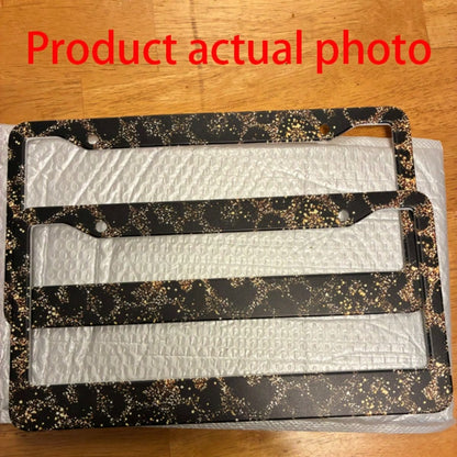 2-Piece Gold Glitter Leopard Print License Plate Frame- Aluminum Material, Rust-Proof/Loose-Proof/Weatherproof| US Standard Size, Includes Mounting Hardware, Easy To Install| Stylish Car Cover, Dur