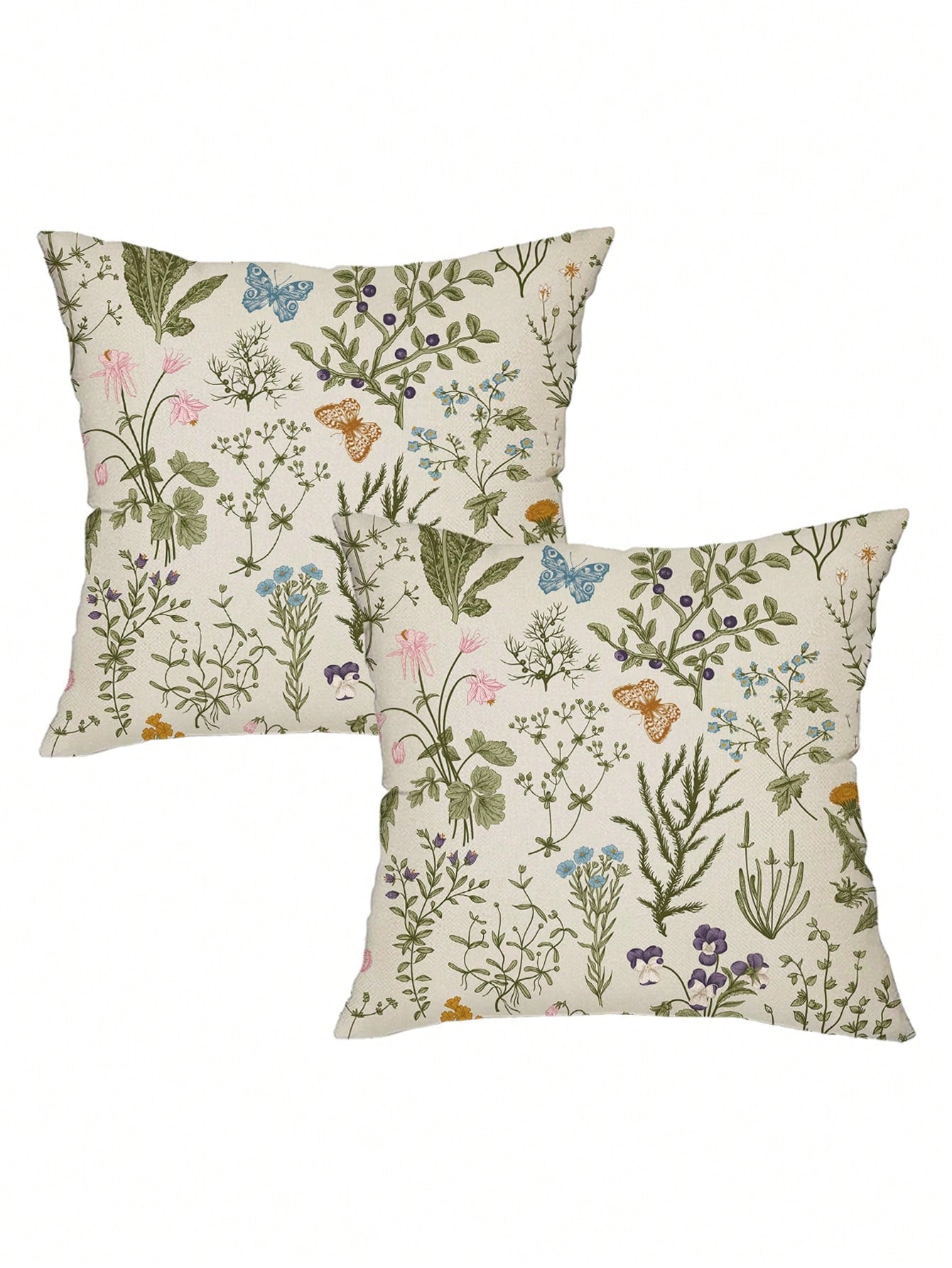 2 Pieces Green Wildflowers Plant Pillow Covers, Seasonal Floral Outdoor Decorative Square Farmhouse Cushion Cases For Home Sofa Couch (Inserts Not Included) Christmas For Holiday Gift Giving