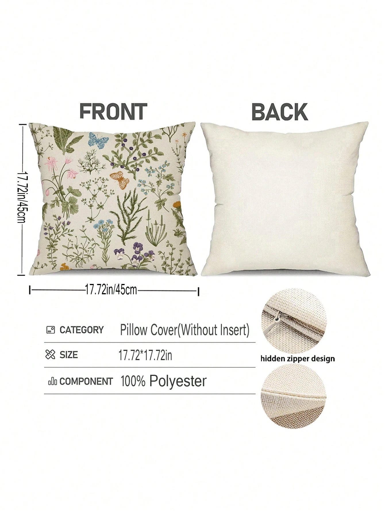2 Pieces Green Wildflowers Plant Pillow Covers, Seasonal Floral Outdoor Decorative Square Farmhouse Cushion Cases For Home Sofa Couch (Inserts Not Included) Christmas For Holiday Gift Giving