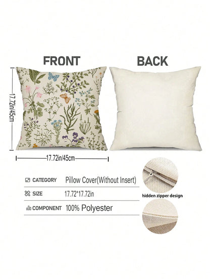2 Pieces Green Wildflowers Plant Pillow Covers, Seasonal Floral Outdoor Decorative Square Farmhouse Cushion Cases For Home Sofa Couch (Inserts Not Included) Christmas For Holiday Gift Giving