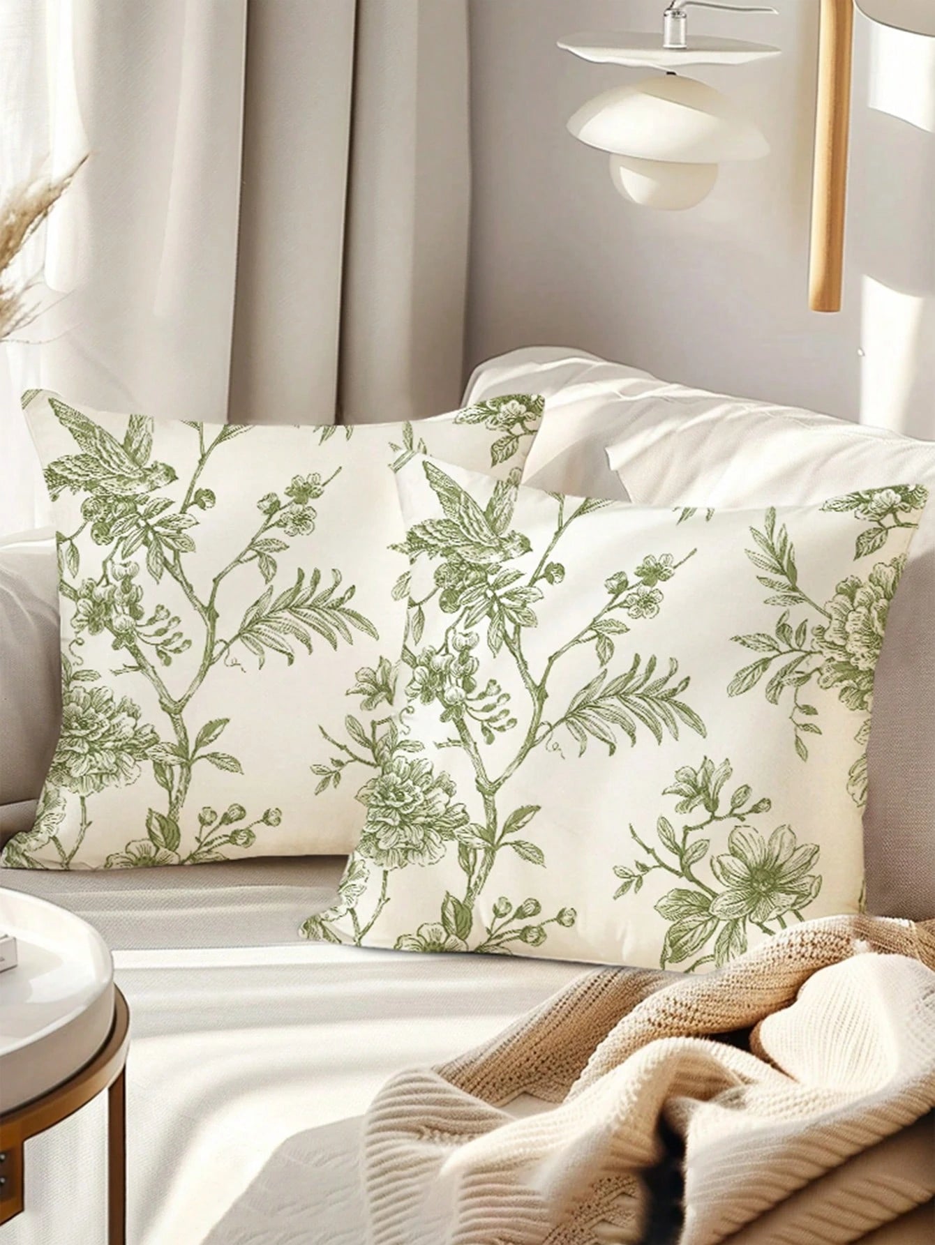 2 Pieces Green Wildflowers Plant Pillow Covers, Seasonal Floral Outdoor Decorative Square Farmhouse Cushion Cases For Home Sofa Couch (Inserts Not Included) Christmas For Holiday Gift Giving