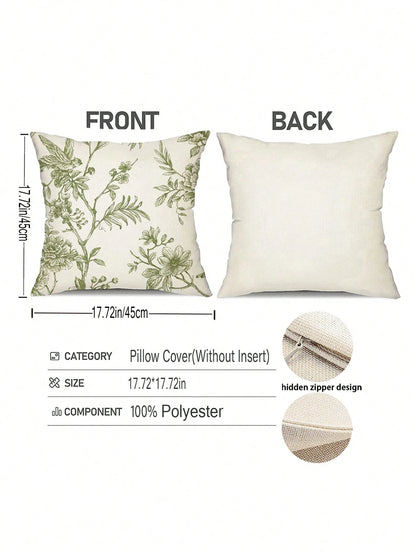 2 Pieces Green Wildflowers Plant Pillow Covers, Seasonal Floral Outdoor Decorative Square Farmhouse Cushion Cases For Home Sofa Couch (Inserts Not Included) Christmas For Holiday Gift Giving