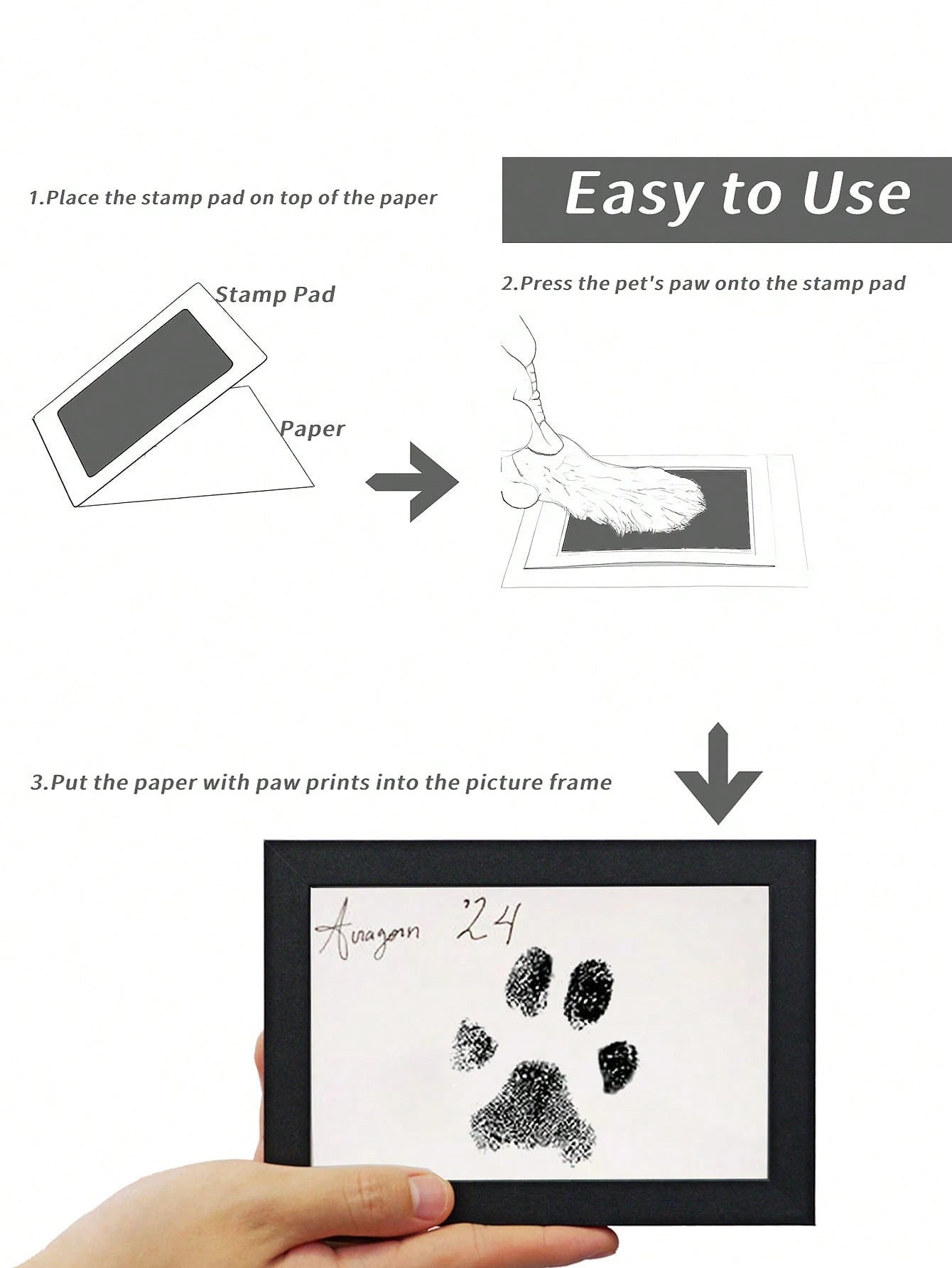 2 Pieces/Set Non-Contact Ink Pads + Stamp Paper, Handprint And Pet Souvenirs. And Contactless. Commemorative Small Stamps, Black Ink Stamp Pads With Easy-Clean Surface, Durable Plastic Design For Paw