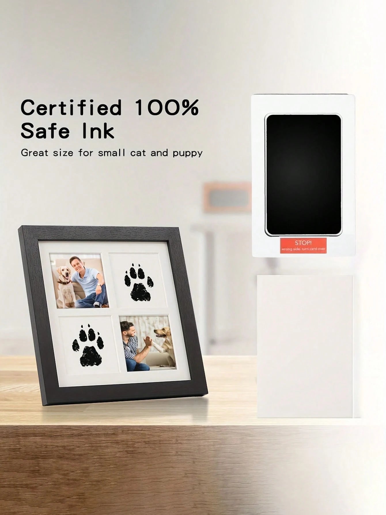 2 Pieces/Set Non-Contact Ink Pads + Stamp Paper, Handprint And Pet Souvenirs. And Contactless. Commemorative Small Stamps, Black Ink Stamp Pads With Easy-Clean Surface, Durable Plastic Design For Paw