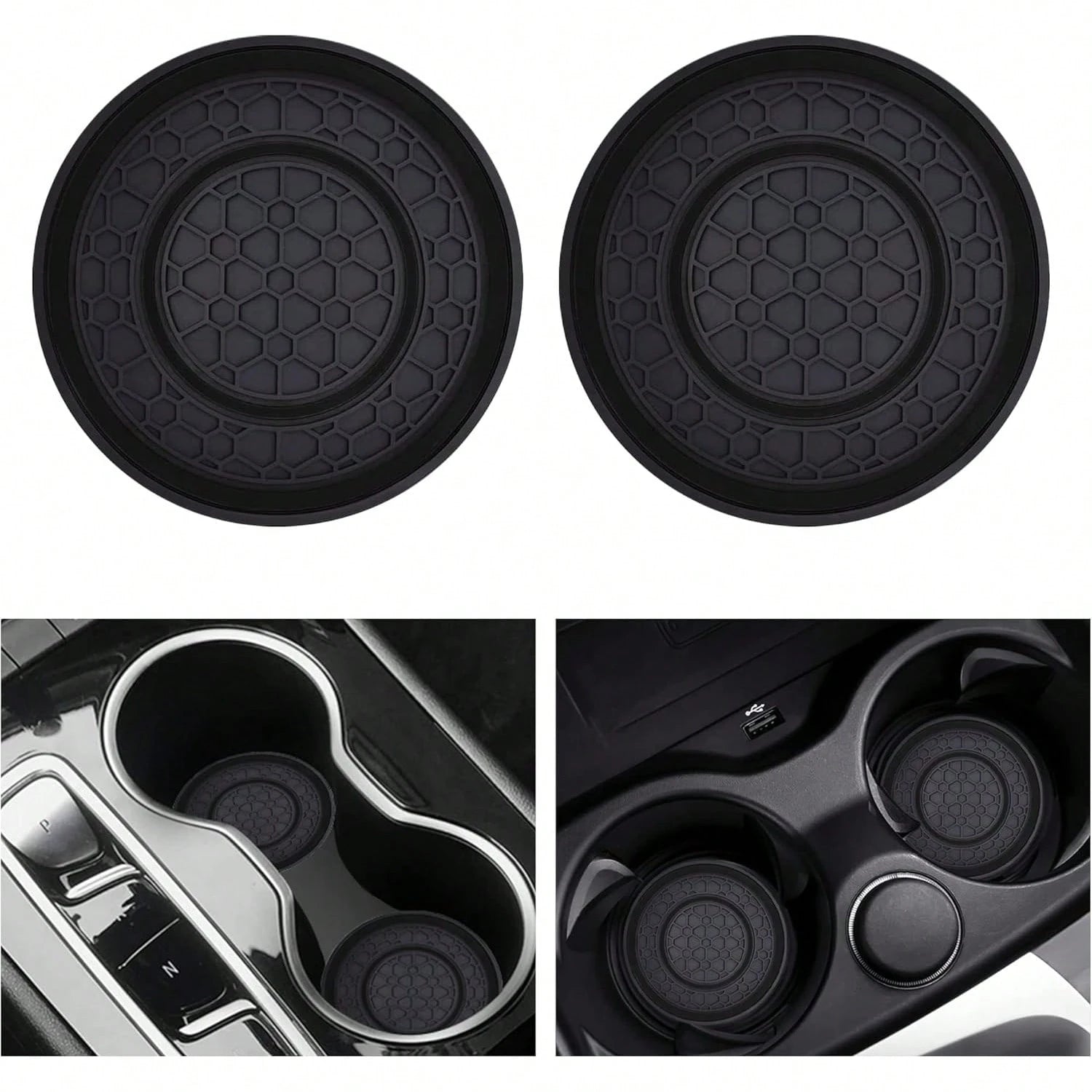 2 Sets Of GM Cup Holder Pads- 2.75-Inch PVC Silicone Dual-Round Honeycomb Car Cup Holders, Anti-Slip, Shock-Absorbing, Dust-Proof, Flexible, Easy To Clean- Suitable For Most Vehicle Models- Keep Th