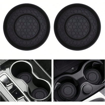 2 Sets Of GM Cup Holder Pads- 2.75-Inch PVC Silicone Dual-Round Honeycomb Car Cup Holders, Anti-Slip, Shock-Absorbing, Dust-Proof, Flexible, Easy To Clean- Suitable For Most Vehicle Models- Keep Th
