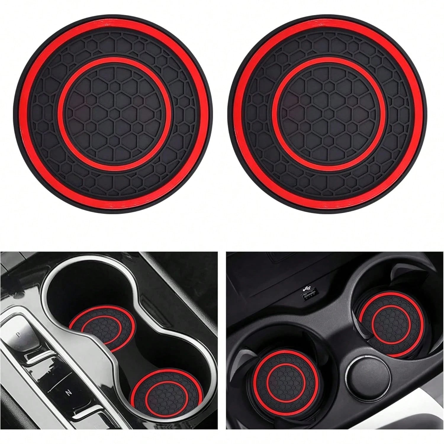 2 Sets Of GM Cup Holder Pads- 2.75-Inch PVC Silicone Dual-Round Honeycomb Car Cup Holders, Anti-Slip, Shock-Absorbing, Dust-Proof, Flexible, Easy To Clean- Suitable For Most Vehicle Models- Keep Th