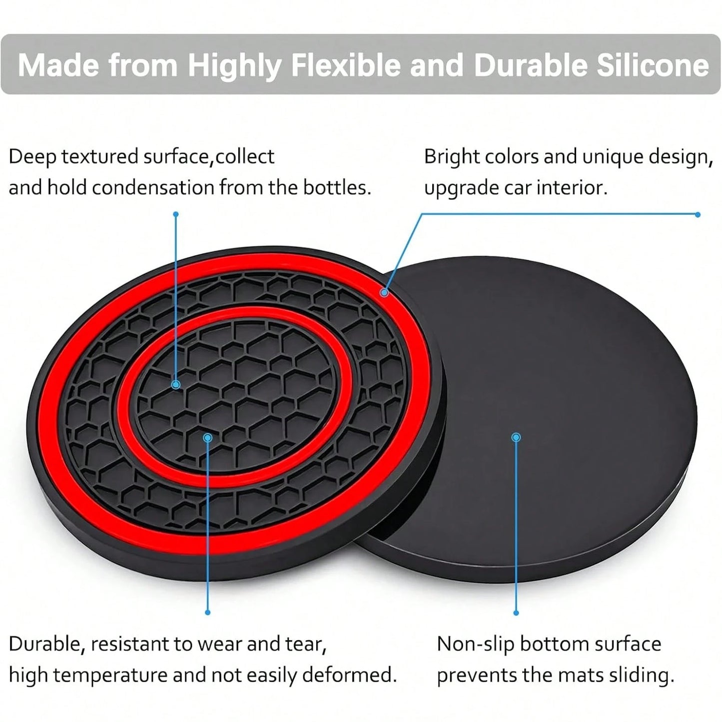 2 Sets Of GM Cup Holder Pads- 2.75-Inch PVC Silicone Dual-Round Honeycomb Car Cup Holders, Anti-Slip, Shock-Absorbing, Dust-Proof, Flexible, Easy To Clean- Suitable For Most Vehicle Models- Keep Th
