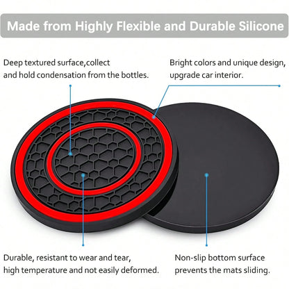 2 Sets Of GM Cup Holder Pads- 2.75-Inch PVC Silicone Dual-Round Honeycomb Car Cup Holders, Anti-Slip, Shock-Absorbing, Dust-Proof, Flexible, Easy To Clean- Suitable For Most Vehicle Models- Keep Th