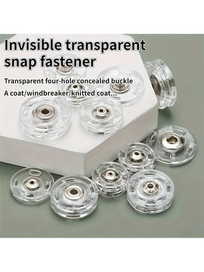 20/10Pcs Ultra Clear Invisible Snap Buttons, Anti Exposure Hidden Plastic Fasteners, Transparent Hidden Stud Buttons Sewing Accessories For Sweaters, Cardigans, Shirts, Blouses, Dresses, Skirts, DIY C