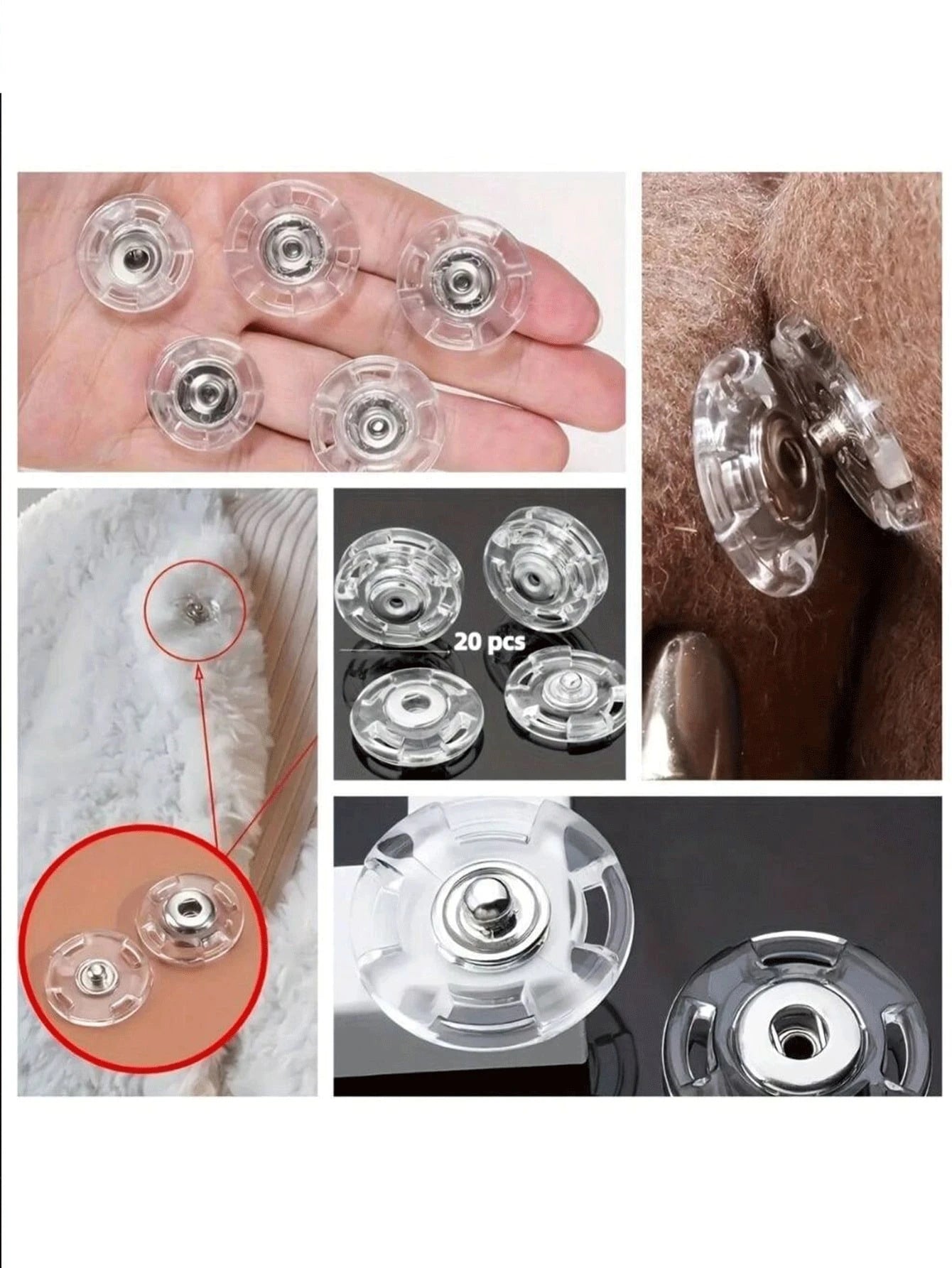 20/10Pcs Ultra Clear Invisible Snap Buttons, Anti Exposure Hidden Plastic Fasteners, Transparent Hidden Stud Buttons Sewing Accessories For Sweaters, Cardigans, Shirts, Blouses, Dresses, Skirts, DIY C