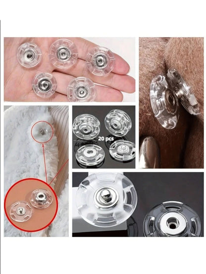 20/10Pcs Ultra Clear Invisible Snap Buttons, Anti Exposure Hidden Plastic Fasteners, Transparent Hidden Stud Buttons Sewing Accessories For Sweaters, Cardigans, Shirts, Blouses, Dresses, Skirts, DIY C