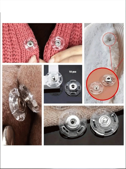 20/10Pcs Ultra Clear Invisible Snap Buttons, Anti Exposure Hidden Plastic Fasteners, Transparent Hidden Stud Buttons Sewing Accessories For Sweaters, Cardigans, Shirts, Blouses, Dresses, Skirts, DIY C
