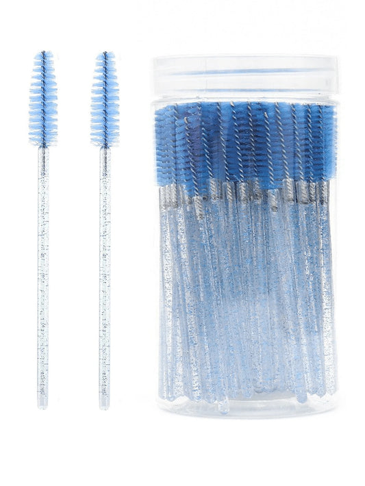 200/100/50/10pcs Set Eyelash Brushes, Eyelash Comb With Container, Bendable Disposable Eyebrow Brushes, Eyelash Extension Brushes, Eyebrow Brushes, Castor Oil Brushes (Crystal Blue)