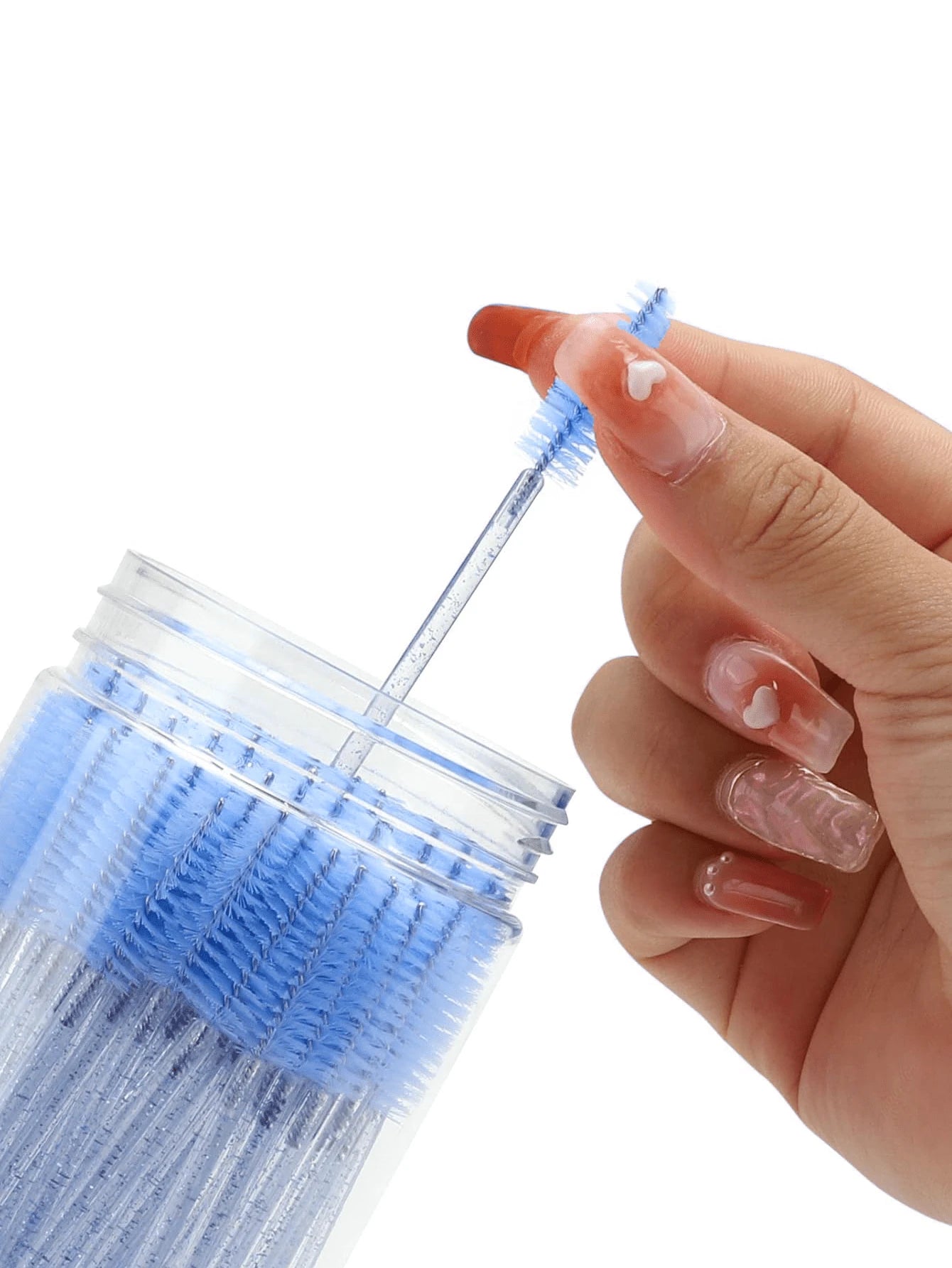 200/100/50/10pcs Set Eyelash Brushes, Eyelash Comb With Container, Bendable Disposable Eyebrow Brushes, Eyelash Extension Brushes, Eyebrow Brushes, Castor Oil Brushes (Crystal Blue)