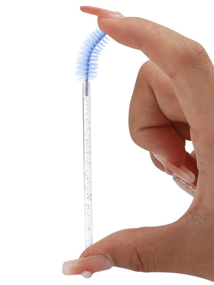 200/100/50/10pcs Set Eyelash Brushes, Eyelash Comb With Container, Bendable Disposable Eyebrow Brushes, Eyelash Extension Brushes, Eyebrow Brushes, Castor Oil Brushes (Crystal Blue)