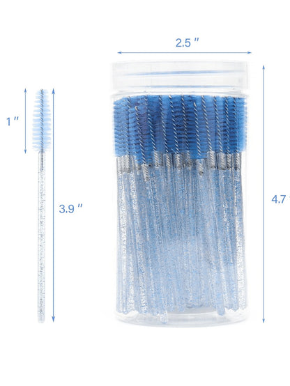 200/100/50/10pcs Set Eyelash Brushes, Eyelash Comb With Container, Bendable Disposable Eyebrow Brushes, Eyelash Extension Brushes, Eyebrow Brushes, Castor Oil Brushes (Crystal Blue)