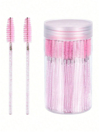 200/100/50/10pcs Set Eyelash Brushes, Eyelash Comb With Container, Bendable Disposable Eyebrow Brushes, Eyelash Extension Brushes, Eyebrow Brushes, Castor Oil Brushes (Crystal Blue)
