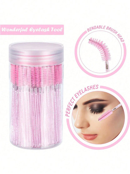 200/100/50/10pcs Set Eyelash Brushes, Eyelash Comb With Container, Bendable Disposable Eyebrow Brushes, Eyelash Extension Brushes, Eyebrow Brushes, Castor Oil Brushes (Crystal Blue)