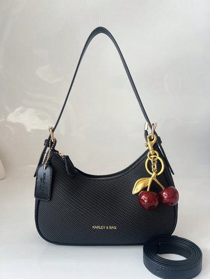 2025 New Fashion Classic Wild Alphabet Pattern Decoration Design Pure Color PU Waterproof Fabric Shoulder Bag Moon Bag, Suitable For Shopping, Can Be Obl