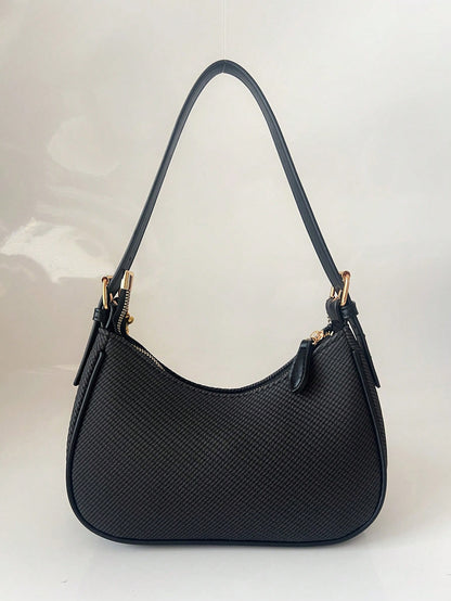 2025 New Fashion Classic Wild Alphabet Pattern Decoration Design Pure Color PU Waterproof Fabric Shoulder Bag Moon Bag, Suitable For Shopping, Can Be Obl
