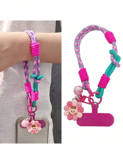 2026 New Adjustable Braided Sunflower Pendant Phone Lanyard, Compatible With Iphone/Android, Outdoor Travel Climbing Anti-Lost Wrist Strap