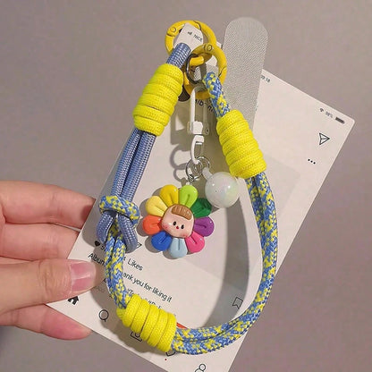 2026 New Adjustable Braided Sunflower Pendant Phone Lanyard, Compatible With Iphone/Android, Outdoor Travel Climbing Anti-Lost Wrist Strap