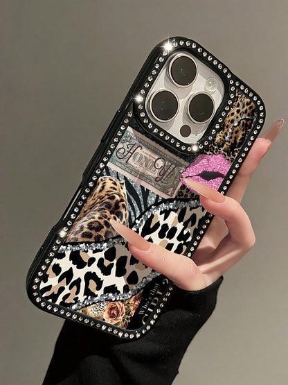 2026 New Luxury Fashion Leopard Print Dollar Rhinestone Transparent Black Full-Cover Phone Case, Sparkling Rhinestone, Anti-Yellowing, Drop-Proof, Shockproof, Camera Protection. Compatible With IPhone