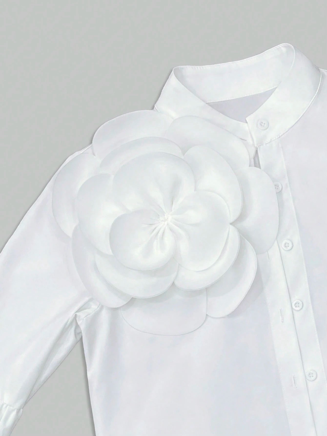 2026 New White 3D Floral Decor Puff Sleeve Shirt, Y2K Babe Aesthetic Romantic Retro Elegant Party Wear, Plus Size Friendly
