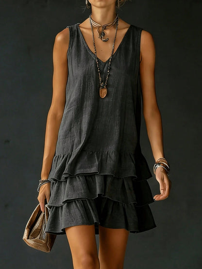 2026 Spring/Summer New V-Neck Ruffle Dress| Sleeveless Layered Short Skirt, Pretending To Be Casual For American Women