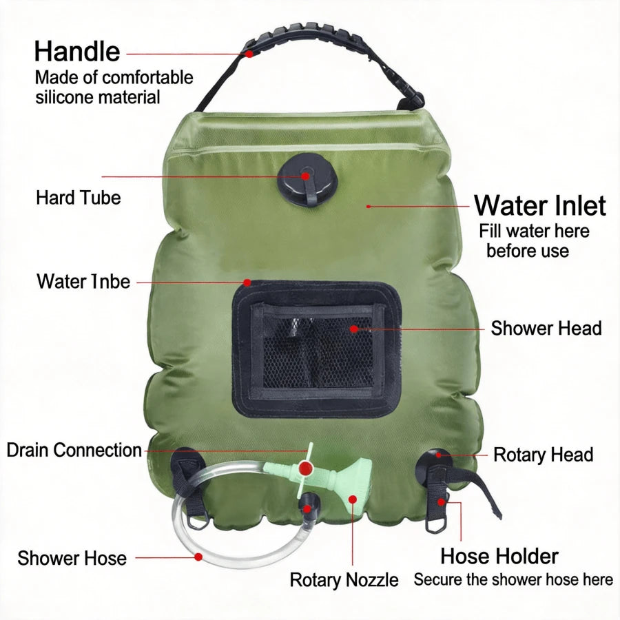 20L Outdoor Camping Shower Bag, Portable Foldable Outdoor Water Storage Shower Bag For Travel Hiking Beach